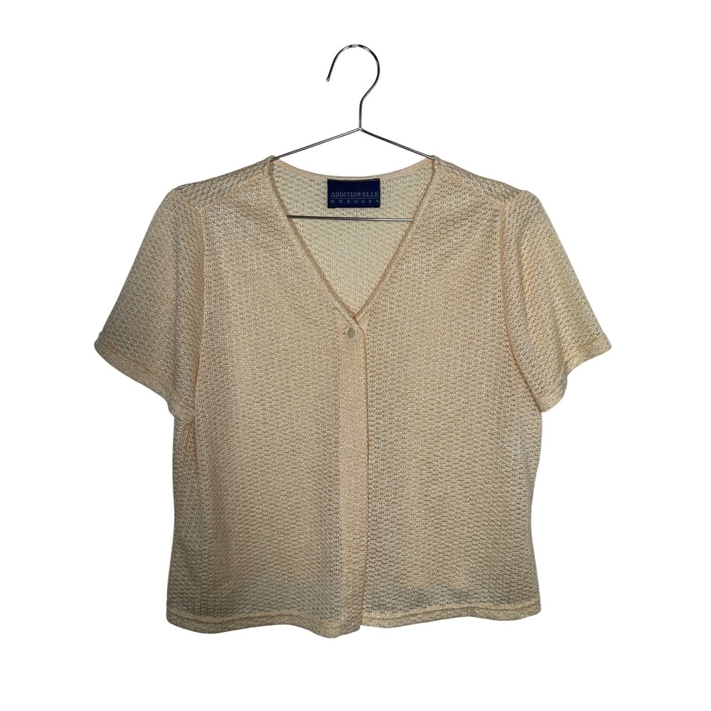 Vintage Cream Crochet Cardi Addition Elle Short‎ Sleeve Cardigan Neutral Mesh 1X